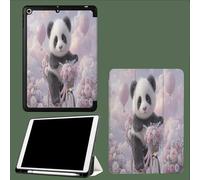 Coque pour iPad 6ème/5ème Génération 9.7 Pouces 2018/2017, Etui Mince et Léger Housse Arrière Support Protecteur Sommeil/Réveil Automatique Un Panda À Vélo Dessins Animés Animaux-Rose