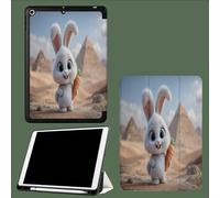 Coque pour iPad 6ème/5ème Génération 9.7 Pouces 2018/2017, Etui Mince et Léger Housse Arrière Support Protecteur Sommeil/Réveil Automatique Mignon Lapin Désert Pyramides-Jaune