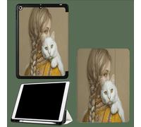 Coque pour iPad 6ème/5ème Génération 9.7 Pouces 2018/2017, Etui Mince et Léger Housse Arrière Support Protecteur Sommeil/Réveil Automatique Femme Blonde Classique Mignon Chat-Jaune