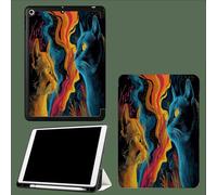 Coque pour iPad 6ème/5ème Génération 9.7 Pouces 2018/2017, Etui Mince et Léger Housse Arrière Support Protecteur Sommeil/Réveil Automatique Fantaisie Flamme Chat Résumé Animal-Bleu