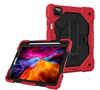 Coque pour iPad 9,7" (modèle 2018/2017, 6e/5e génération) - Coque de Protection intégrale en Silicone coloré de qualité Militaire - Support Rotatif, dragonne/bandoulière - Rouge et Noir