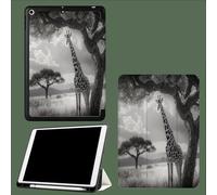 Coque pour iPad 9,7 Pouces (6ème/5ème Gén, 2018/2017) avec Porte-Stylet, Prairie Girafe Étui Housse Mince Tablette avec Dos TPU Souple, Réveil/Veille Automatique Photographie Rétro Animaux - Gris