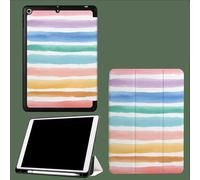 Coque pour iPad 9ème/8ème/7ème Génération 10.2 Pouces 2021/2020/2019, Étui Protecteur en Cuir PU avec Veille/Réveil Automatique, Étui avec Multi-Angle,Rayures Arc-en-Ciel