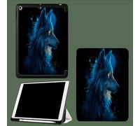 Coque pour iPad 9ème/8ème/7ème Génération 10.2 Pouces 2021/2020/2019, Étui Protecteur en Cuir PU avec Veille/Réveil Automatique, Étui avec Multi-Angle,Animaux Loup Bleu