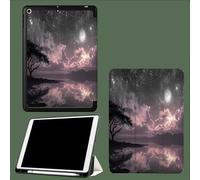 Coque pour iPad 9ème/8ème/7ème Génération 10.2 Pouces 2021/2020/2019, Étui Protecteur en Cuir PU avec Veille/Réveil Automatique, Étui avec Multi-Angle,Ciel Nocturne Lac