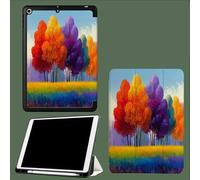 Coque pour iPad 9ème/8ème/7ème Génération 10.2 Pouces 2021/2020/2019, Étui Protecteur en Cuir PU avec Veille/Réveil Automatique, Étui avec Multi-Angle,Arbres Colorés