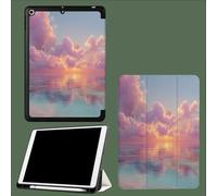 Coque pour iPad 9ème/8ème/7ème Génération 10.2 Pouces 2021/2020/2019, Étui Protecteur en Cuir PU avec Veille/Réveil Automatique, Étui avec Multi-Angle,Ciel Océan Rose