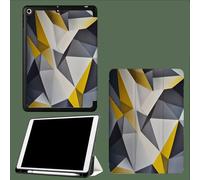 Coque pour iPad 9ème/8ème/7ème Génération 10.2 Pouces 2021/2020/2019, Étui Protecteur en Cuir PU avec Veille/Réveil Automatique, Étui avec Multi-Angle,Jaune Gris Géométrique