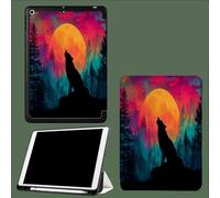 Coque pour iPad 9ème/8ème/7ème Génération 10.2 Pouces 2021/2020/2019, Étui Protecteur en Cuir PU avec Veille/Réveil Automatique, Étui avec Multi-Angle,Loup Hurlant Forêt