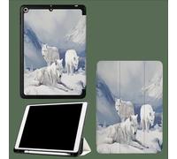 Coque pour iPad 9ème/8ème/7ème Génération 10.2 Pouces 2021/2020/2019, Étui Protecteur en Cuir PU avec Veille/Réveil Automatique, Étui avec Multi-Angle,Loup Montagne Enneigée