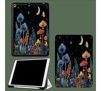 Coque pour iPad 9ème/8ème/7ème Génération 10.2 Pouces 2021/2020/2019, Étui Protecteur en Cuir PU avec Veille/Réveil Automatique, Étui avec Multi-Angle,Champignons Fougères