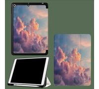 Coque pour iPad 9ème/8ème/7ème Génération 10.2 Pouces 2021/2020/2019, Étui Protecteur en Cuir PU avec Veille/Réveil Automatique, Étui avec Multi-Angle,Nuages Ciel Roses