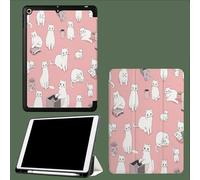 Coque pour iPad 9ème/8ème/7ème Génération 10.2 Pouces 2021/2020/2019, Étui Protecteur en Cuir PU avec Veille/Réveil Automatique, Étui avec Multi-Angle,Chat Blanc De Dessin Animé