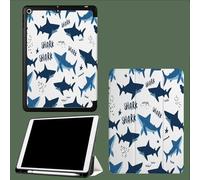 Coque pour iPad 9ème/8ème/7ème Génération 10.2 Pouces 2021/2020/2019, Étui Protecteur en Cuir PU avec Veille/Réveil Automatique, Étui avec Multi-Angle,Requins De Dessins Animés
