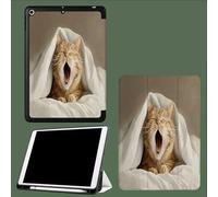Coque pour iPad 9ème/8ème/7ème Génération 10.2 Pouces 2021/2020/2019, Étui Protecteur en Cuir PU avec Veille/Réveil Automatique, Étui avec Multi-Angle,Chat Jaune