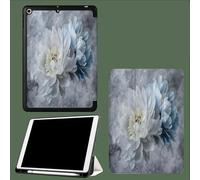 Coque pour iPad 9ème/8ème/7ème Génération 10.2 Pouces 2021/2020/2019, Étui Protecteur en Cuir PU avec Veille/Réveil Automatique, Étui avec Multi-Angle,Pivoine Blanche