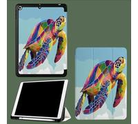Coque pour iPad 9ème/8ème/7ème Génération 10.2 Pouces 2021/2020/2019, Étui Protecteur en Cuir PU avec Veille/Réveil Automatique, Étui avec Multi-Angle,Tortue De Mer Colorée