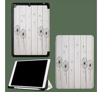 Coque pour iPad 9ème/8ème/7ème Génération 2021/2020/2019, Coque pour iPad 10.2", Étui Folio en Cuir PU à Trois Volets avec Veille/Réveil Automatique,Grain De Pissenlit Bois