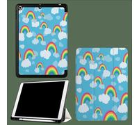 Coque pour iPad 9ème/8ème/7ème Génération 2021/2020/2019, Coque pour iPad 10.2", Étui Folio en Cuir PU à Trois Volets avec Veille/Réveil Automatique,Arc-en-Ciel Nuages