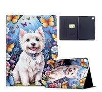 Coque pour iPad 9ème Génération 2021 10.2" / 8ème 2020 / 7ème 2019, Multi-Angle Support Etui à Rabat Housse de Protection Motif de Couleur avec Veille/Réveil Auto pour iPad 10,2, Chien Blanc