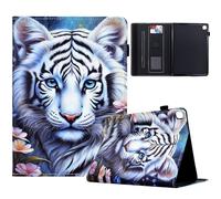 Coque pour iPad 9ème Génération 2021 10.2" / 8ème 2020 / 7ème 2019, Multi-Angle Support Etui à Rabat Housse de Protection Motif de Couleur avec Veille/Réveil Auto pour iPad 10,2, Tigre Blanc