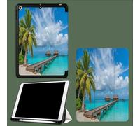 Coque pour iPad A16 11ème 2025 11 Pouces/pour ipad 10ème 10.9 Pouces 2022 Étui, Étui Intelligent en Cuir PU de qualité supérieure avec Réveil/Veille Automatique,Océan Pont en Bois