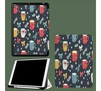 Coque pour iPad Air 10.9" 5e/4e génération (2022/2020) avec Porte-Stylet, Mince Légère à Trois Volets avec Fonction Veille/réveil Automatique,Tasse À Café Flocon De Neige