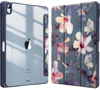 Coque Pour Ipad Air 11 Pouces M3/M2 (2025/2024), Ipad Air 5/4 10.9 Pouces (2022/2020) - [Rangement De Stylet] Housse Transparente Claire Etui Antichoc Veille/Réveil Auto, Fleur Hibiscus