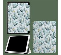Coque pour iPad Air 13" M3 2025/M2 2024 avec Porte-Crayon, Support à Trois Volets avec Dos en TPU Souple, Veille/réveil Automatique Aquarelle Huîtres Océan Animaux-Bleu Clair
