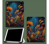Coque pour iPad Air 13" M3 2025/M2 2024 avec Porte-Crayon, Support à Trois Volets avec Dos en TPU Souple, Veille/réveil Automatique Champignons Fleurs Ciel Étoilé Et Rêveur-Bleu