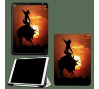 Coque pour iPad Air 13 Pouces M3 2025/M2 2024, Étui iPad Air 13 Pouces avec Coque Arrière en TPU Doux, Étui Mince Smart Folio, Auto Réveil/Sommeil Coucher Soleil Cow-Boy Western Film-Orange