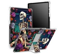 Coque pour iPad Air 5e génération 2022/iPad Air 4e 2020, 10,9" avec porte-crayon, dos transparent avec tête de mort, protection des coins, coque antichoc avec béquille rigide