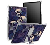 Coque pour iPad Air 5e génération 2022/iPad Air 4e 2020, 10,9" avec porte-crayon, dos transparent avec tête de mort à fleurs violettes, protection des coins antichoc avec béquille rigide