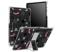 Coque pour iPad Air 5e génération 2022/iPad Air 4e 2020, 10,9" avec porte-crayon, dos transparent avec tête de mort gothique, lune, étoiles, chauve-souris, protection des coins - Coque antichoc avec