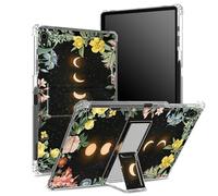 Coque pour iPad Air 5e génération 2022/iPad Air 4e 2020, 10,9" avec porte-crayon, dos transparent avec motif de lune et fleur, protection d'angle antichoc avec béquille rigide