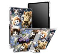 Coque pour iPad Air 5e génération 2022/iPad Air 4e 2020, 11" avec porte-crayon, dos transparent avec famille de chats, protection des coins antichoc avec béquille rigide