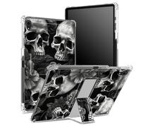 Coque pour iPad Air 5e génération 2022/iPad Air 4e 2020, 11" avec porte-crayon, dos transparent avec tête de mort sombre, protection des coins antichoc avec béquille rigide