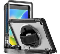 Coque pour iPad Mini 6, étui pour iPad Mini 6ème génération, dragonne rotative à 360°, support + bandoulière, coque de protection robuste double couche antichoc noire