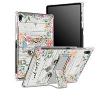 Coque pour iPad Mini 6/iPad Mini 6e génération 2021 8,1" avec porte-crayon, dos transparent avec fleurs de chat, protection des coins antichoc avec béquille rigide