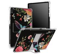Coque pour iPad Mini 6/iPad Mini 6e génération 2021 8,1" avec porte-crayon, dos transparent avec fleurs de colibri, protection des coins antichoc avec béquille rigide