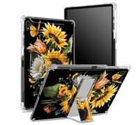Coque pour iPad Mini 6/iPad Mini 6e génération 2021 8,1" avec porte-crayon, dos transparent avec tournesols et papillons, protection des coins, coque antichoc avec béquille rigide