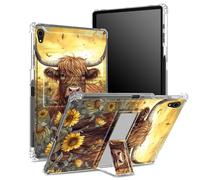 Coque pour iPad Mini 6/iPad Mini 6e génération 2021 8,1" avec porte-crayon, dos transparent avec tournesol du bétail des Highlands, protection des coins, coque antichoc avec béquille rigide