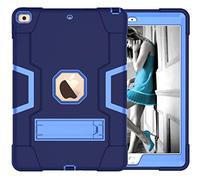 Coque pour iPad mini4/5e génération avec béquille, Durable, résistante aux Chocs, Rigide Hybride à Trois Couches de Protection pour iPad (Bleu Marine + Bleu)