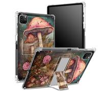 Coque pour iPad Pro 11" 4e/3e/2e/1ère génération 2022/2021/2020/2018 avec porte-crayon, dos transparent avec champignon rose, coin antichoc avec béquille