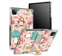 Coque pour iPad Pro 11" 4e/3e/2e/1ère génération 2022/2021/2020/2018 avec porte-crayon, dos transparent avec champignons colorés amusants, coque d'angle antichoc avec béquille
