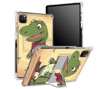 Coque pour iPad Pro 11" 4e/3e/2e/1ère génération 2022/2021/2020/2018 avec porte-crayon, dos transparent avec motif crocodile de dessin animé, coque d'angle antichoc avec béquille