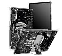 Coque pour iPad Pro 11" 4e/3e/2e/1ère génération 2022/2021/2020/2018 avec porte-crayon, dos transparent avec champignon spatial, coque d'angle antichoc avec béquille