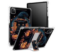 Coque pour iPad Pro 11" 4e/3e/2e/1ère génération 2022/2021/2020/2018 avec porte-crayon, dos transparent avec motif chat noir, Halloween, coque d'angle antichoc avec béquille