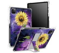 Coque pour iPad Pro 11" 4e/3e/2e/1ère génération 2022/2021/2020/2018 avec porte-crayon, dos transparent avec tournesol jaune et galaxie, coin antichoc avec béquille