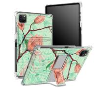 Coque pour iPad Pro 11" 4e/3e/2e/1ère génération 2022/2021/2020/2018 avec porte-crayon, dos transparent avec fleurs artistiques dessinées à la main, coin antichoc avec béquille